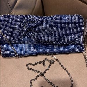 Lovely Blue Rhinestone Embellished Fabric Bag